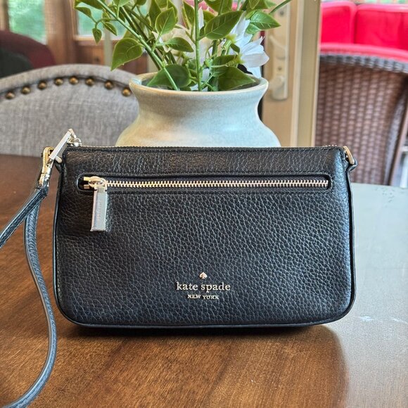Kate Spade Leila Convertible Wristlet Wallet Purse Pebble Leather Black Clutch - Picture 1 of 6